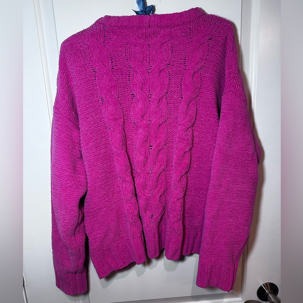 American Eagle Pink Chunky Cable Knit Sweater Plush Cozy Pullover Medium - Picture 7 of 12